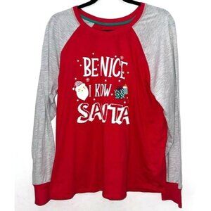 Cuddl Duds Womens "Be Nice I Know Santa" Christmas Shirt XL